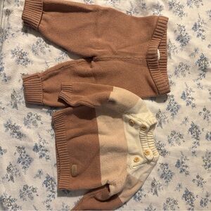 SHEIN Kids Brown and Cream Knit Jogger Set